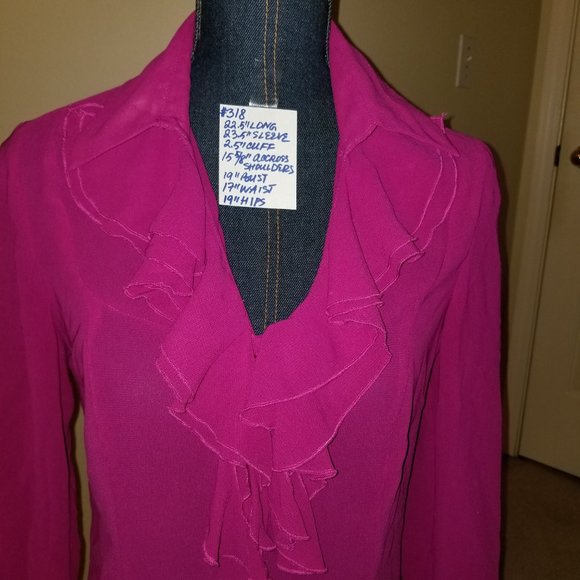 #318 NWT Jones Wear Silk Fuchsia Ruffles Blouse 4 - Picture 2 of 16